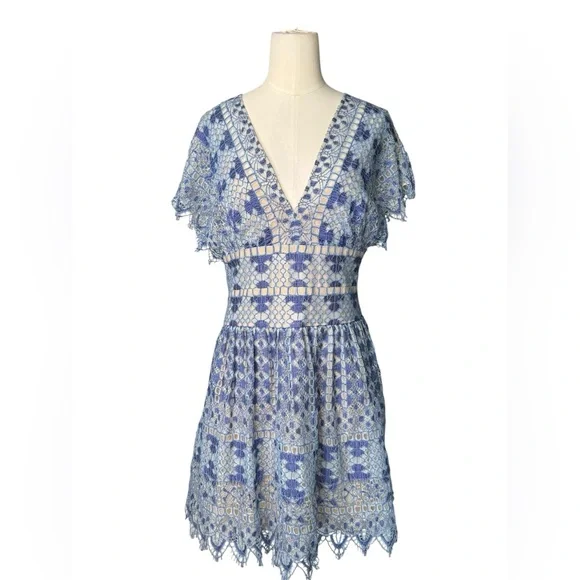 Bcbgmaxazria Women’s Taran Mini Dress Blue Lace Fit And Flare  Size 12 - Picture 2 of 11